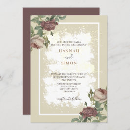 Rustige Floral Minimalist Bourgogne Gold Wedding Kaart