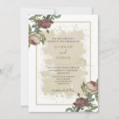 Rustige Floral Minimalist Bourgogne Gold Wedding Kaart (Voorkant)