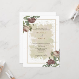 Rustige Floral Minimalist Bourgogne Gold Wedding Kaart