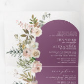 Rustige Floral Paars in één bruiloft Drieluik Uitnodiging (Binnenzijde eerst)