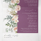 Rustige Floral Paars in één bruiloft Drieluik Uitnodiging (Binnenkant midden)