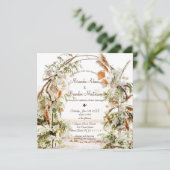 Rustige Floral Palm Arch Tropical Beach Wedding Kaart (Staand voorkant)