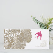 Rustige  Floral Pink Love Bird Wedding Kaart (Staand voorkant)