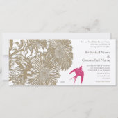 Rustige  Floral Pink Love Bird Wedding Kaart (Achterkant)