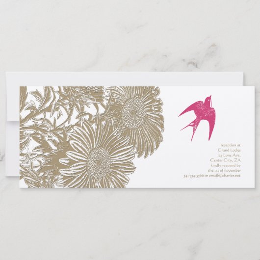 Rustige  Floral Pink Love Bird Wedding Kaart (Voorkant)