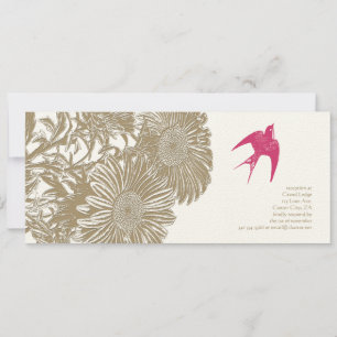 Rustige  Floral Pink Love Bird Wedding Kaart