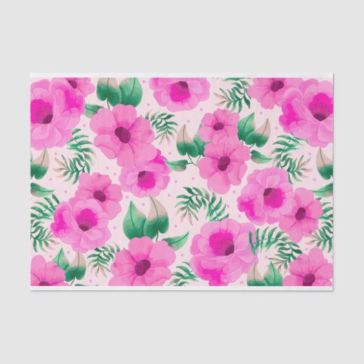Rustige Floral Roos Pink Bloom Waterverf Tissuepapier (Voorkant)