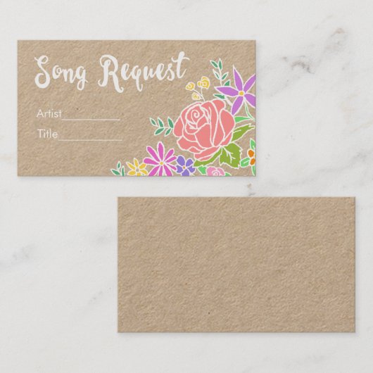 Rustige  floral song request bruiloft card visitekaartje (Voorkant / Achterkant)