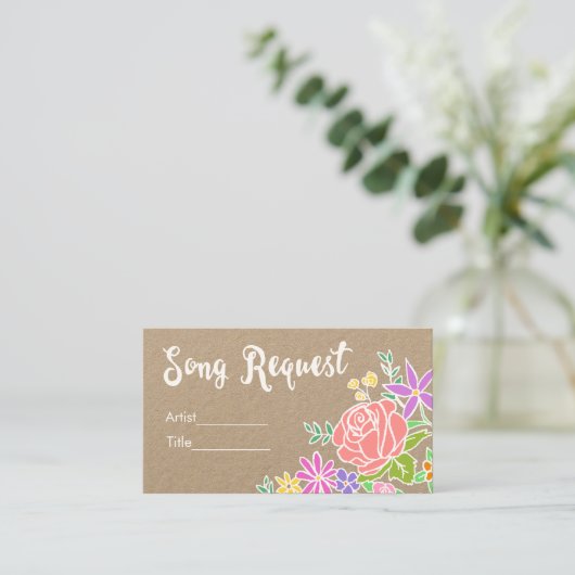Rustige floral song request bruiloft card visitekaartje (Staand voorkant)