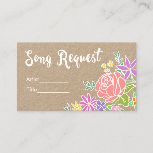 Rustige  floral song request bruiloft card visitekaartje (Voorkant)