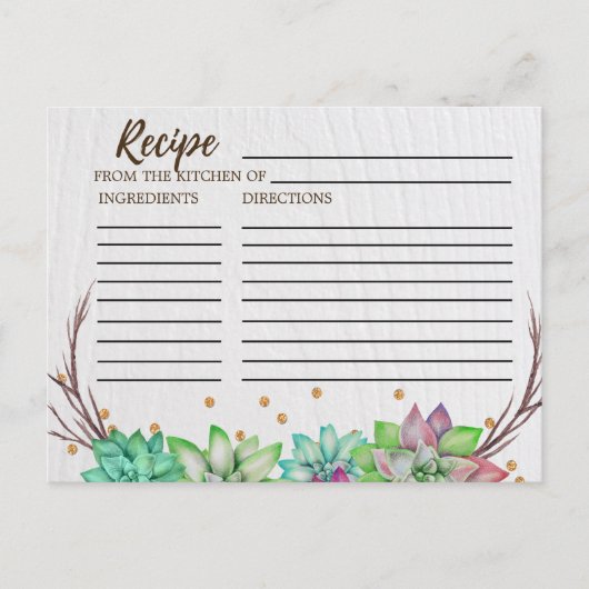 Rustige Floral Succulent Vrijgezellenfeest Recipe  Briefkaart (Voorkant)