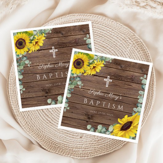 Rustige Floral Sunflower Cross Baptisme Servet