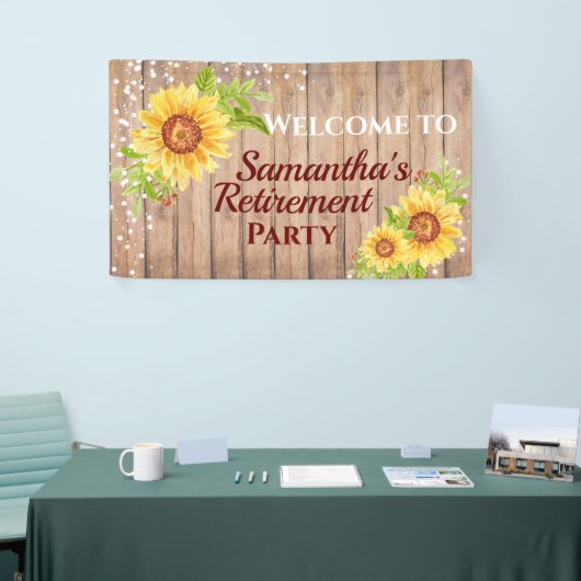Rustige Floral Sunflower Retirement Party Spandoek (Beurs)