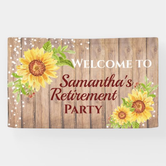 Rustige Floral Sunflower Retirement Party Spandoek (Horizontaal)