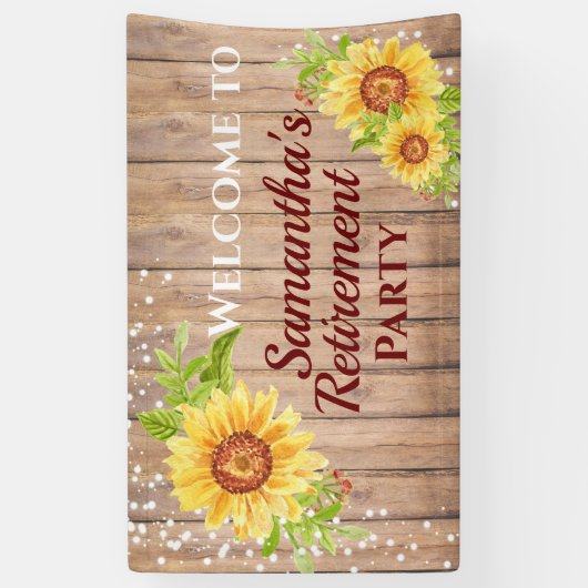 Rustige Floral Sunflower Retirement Party Spandoek (Verticaal)