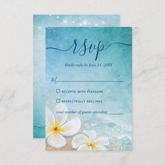 Rustige Floral Waterverf Elegant Beach Wedding RSVP Kaartje (Voorkant / Achterkant)