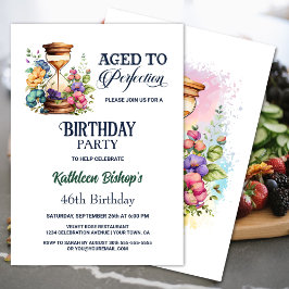 Rustige Floral Waterverf Hourglass Birthday Party Kaart