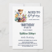 Rustige Floral Waterverf Hourglass Birthday Party Kaart (Voorkant)