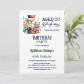 Rustige Floral Waterverf Hourglass Birthday Party Kaart (Staand voorkant)