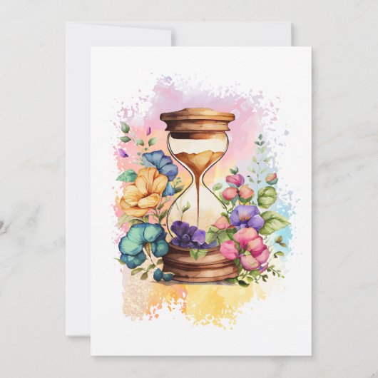 Rustige Floral Waterverf Hourglass Retirement Kaart (Achterkant)