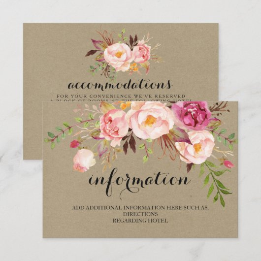 Rustige Floral Wedding Information/Details2-Side-2 Informatiekaartje (Voorkant / Achterkant)