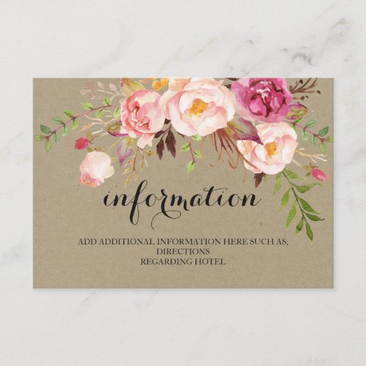 Rustige Floral Wedding Information/Details2-Side-2 Informatiekaartje (Voorkant)