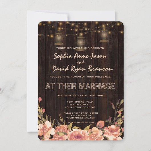 Rustige Floral Wood Old Lantern Wedding Invite Kaart (Voorkant)
