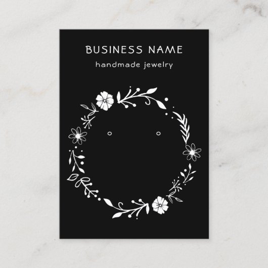 Rustige Floral Wreath Earring Display Black Kaart Visitekaartje (Voorkant)