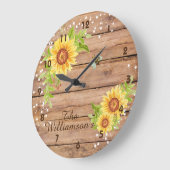 Rustige Floral Yellow Sunflower - Gepersonaliseerd Grote Klok (Hoek)