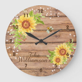 Rustige Floral Yellow Sunflower - Gepersonaliseerd Grote Klok