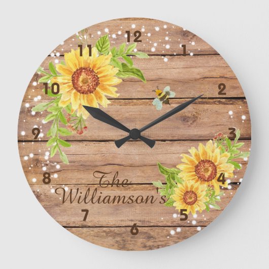 Rustige Floral Yellow Sunflower - Gepersonaliseerd Grote Klok (Voorkant)