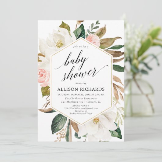 Rustige florale blush roze herfst baby shower kaart (Staand voorkant)