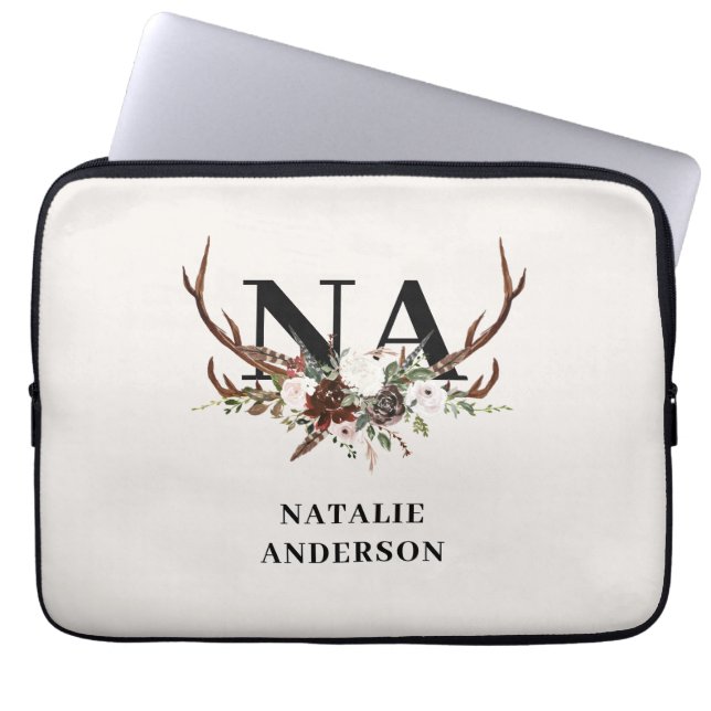rustige florale botanische gepersonaliseerde herfs laptop sleeve (Voorkant)