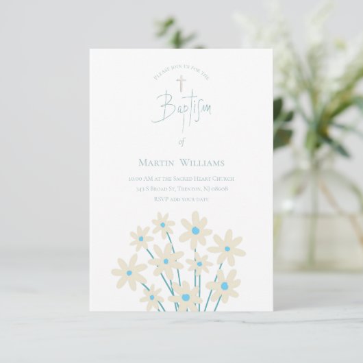 rustige florale decor | Baptisme-uitnodiging Kaart (Staand voorkant)