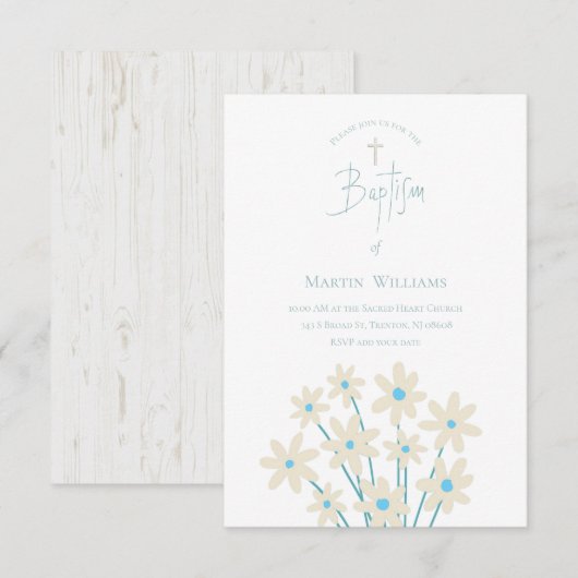 rustige florale decor | Baptisme-uitnodiging Kaart (Voorkant / Achterkant)