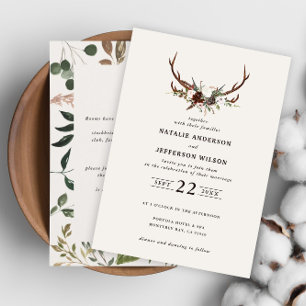 Rustige florale en stag antlers bruiloft save the date