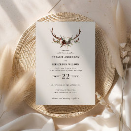 Rustige florale en stag antlers bruiloft save the date