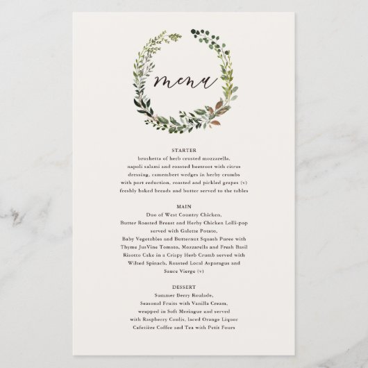 Rustige florale mond en staartwantlers trouwmenu (Voorkant)