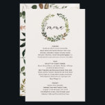 Rustige florale mond en staartwantlers trouwmenu<br><div class="desc">Rustic floral wreath and stag antlers bruiloft menu. Moderne bruuske bruiloft met waterverf bladeren,  florale en vlekvormgeving. Deel van een collectie</div>