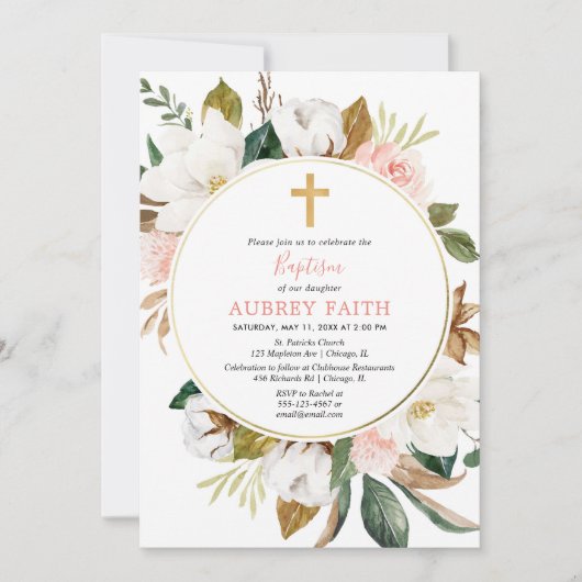 Rustige, florale, troebele, lichtroze, witte meisj kaart (Voorkant)