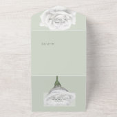 Rustige, Florale volken op Sage Green QR Code All In One Uitnodiging (Buitenkant)