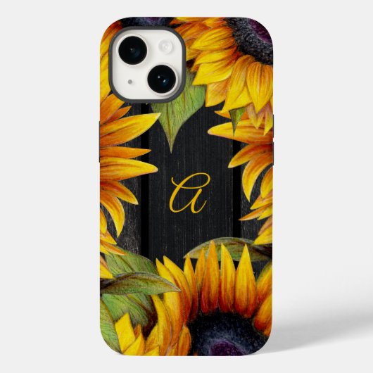 Rustige florale zonnebloemen gele schuurhoutmonogr Case-Mate iPhone case (Achterkant)