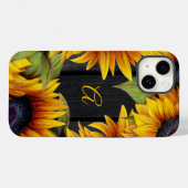 Rustige florale zonnebloemen gele schuurhoutmonogr Case-Mate iPhone case (Achterkant (horizontaal))