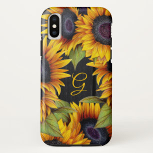 Rustige florale zonnebloemen gele schuurhoutmonogr Case-Mate iPhone case