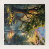 Rustige Forest Serenity bij Dawn Natuur Artwork Legpuzzel (Horizontaal)