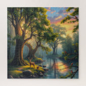 Rustige Forest Serenity bij Dawn Natuur Artwork Legpuzzel (Verticaal)