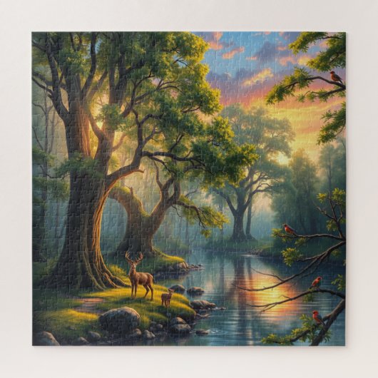 Rustige Forest Serenity bij Dawn Natuur Artwork Legpuzzel (Verticaal)