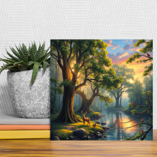 Rustige Forest Serenity bij Dawn Natuur Artwork Tegeltje