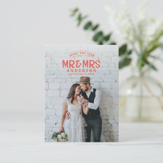 Rustige foto bedankt trouwaankondiging aankondigingskaart (Staand voorkant)