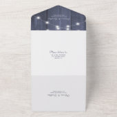 Rustige foto blauwe houtskaartjes rsvp bruiloft all in one uitnodiging (Buitenkant)
